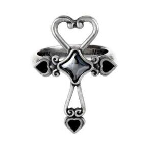 Amourankh Ring ✦ Alchemy Gothic Heart Ankh ✦ Hematite Cabochon Rare Pewter Sz 7